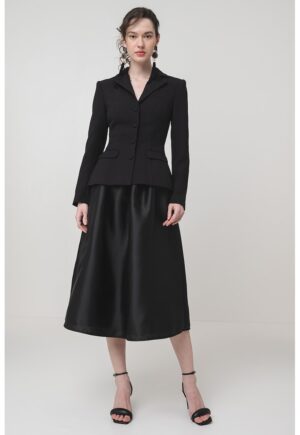 Rochie midi evazata cu model 2 in 1 - Negru