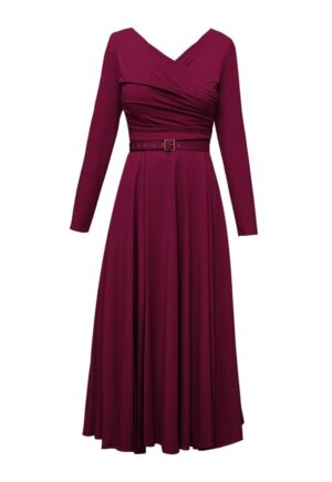 Rochie midi evazata din lyocell Sunday - Negru - Rosu inchis