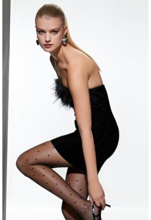 Rochie catifelata cu garnituri cu pene - Negru