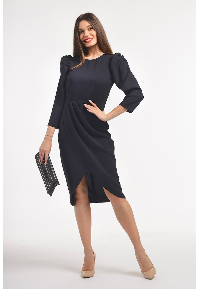 Rochie midi cu maneci bufante - Negru