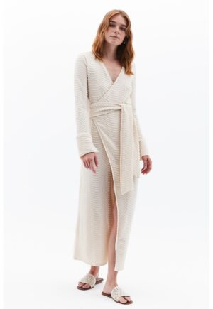 Rochie cu aspect texturat si model petrecut - Crem