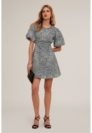 Rochie mini cu animal print si decupaje laterale - Alb/Negru