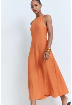 Rochie midi vaporoasa - Portocaliu persan