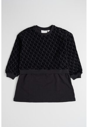 Rochie cu monograma si maneci lungi - Negru