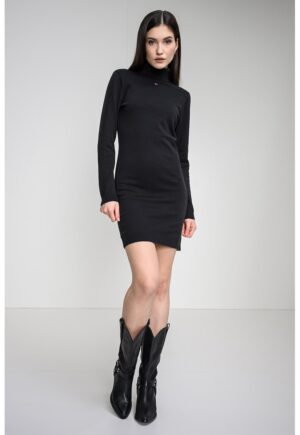 Rochie cambrata tricotata fin - Negru