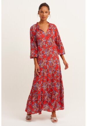 Rochie maxi cu imprimeu floral - Portocaliu/Rosu vermillion/Albastru