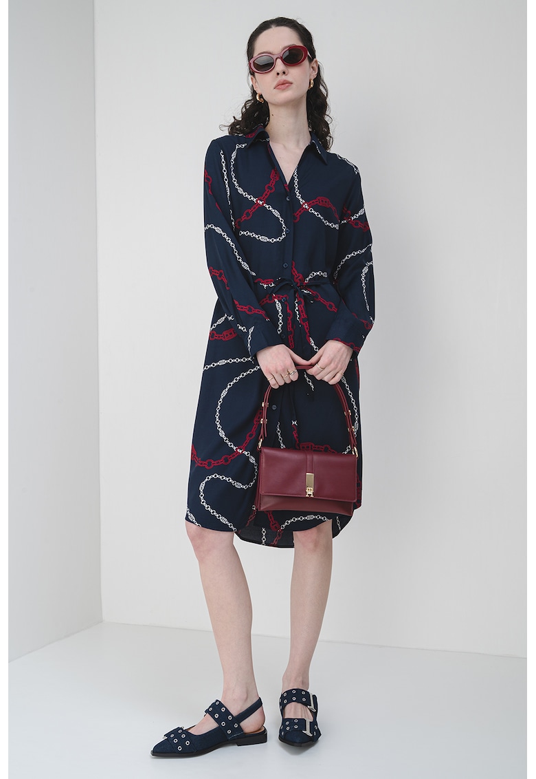 Rochie-camasa midi cu un cordon in talie - Bleumarin
