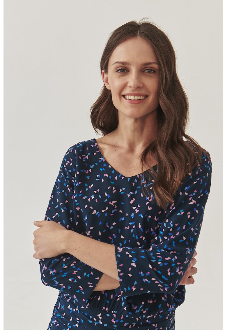 Rochie cu model si decolteu in V Rozomka - Roz deschis/Bleumarin