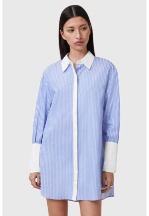 Rochie-camasa din bumbac cu maneci lungi Alber - Alb/Albastru deschis