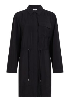 Rochie-camasa cu snur de ajustare in talie - Negru
