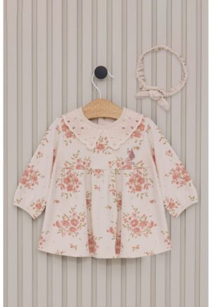 Rochie de bumbac - Bej/Roz prafuit