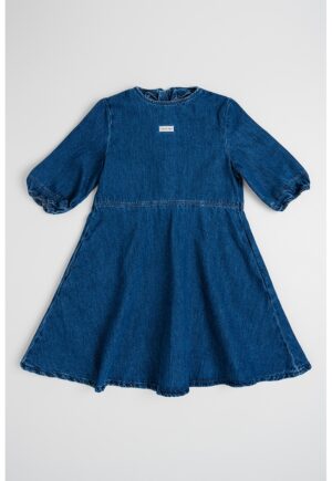 Rochie evazata de denim cu decolteu la baza gatului - Albastru inchis