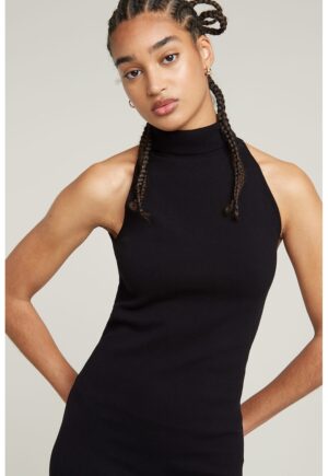 Rochie din bumbac cu guler inalt - Negru