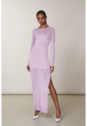 Rochie lunga - transparenta - cu decolteu rotund - Lila