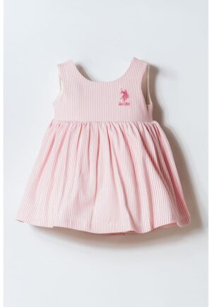 Rochie din amestec de bumbac cu model in dungi - Alb/Roz pastel