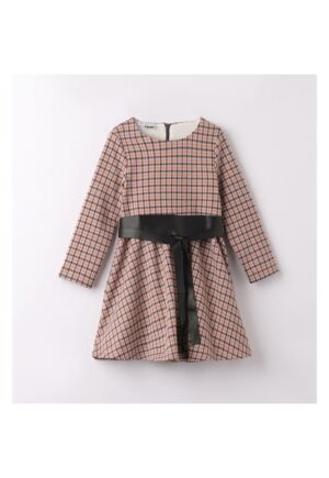Rochie in carouri si curea pentru fetite - I Orange - Negru/Portocaliu