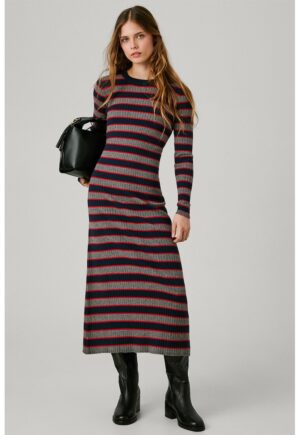Rochie maxi cu model in dungi - Rosu/Gri melange/Bleumarin