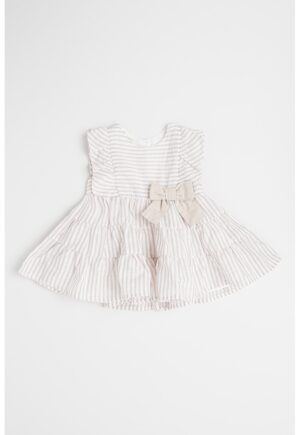 Rochie evazata din bumbac si in cu aplicatie cu funda - Alb murdar/Bej deschis