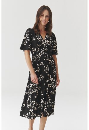 Rochie midi cu decolteu in V Naela - Negru/Alb optic