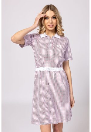 Rochie polo cu model si snur - Rosu/Alb/Bleumarin