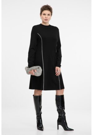 Rochie evazata cu cristale - Negru