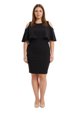 Rochie midi cu decupaje pe umeri -