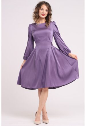 Rochie midi din matase cu croiala evazata - Violet prafuit