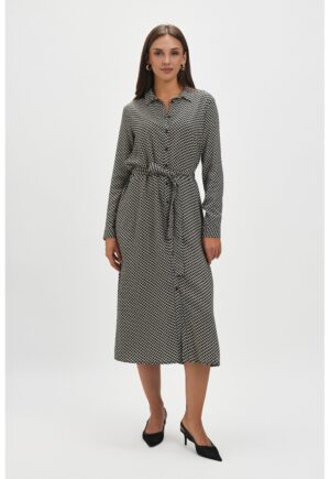 Rochie-camasa cu maneci lungi - Negru/Alb murdar