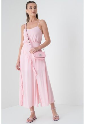 Rochie fara maneci cu slituri frontale - Roz deschis