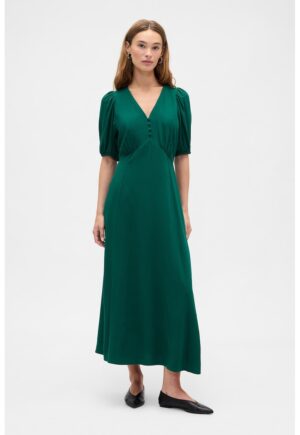 Rochie cu decolteu in V si maneci bufante - Verde inchis