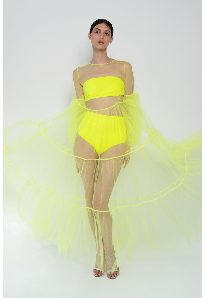Rochie maxi din tul transparent Alena - Galben pai