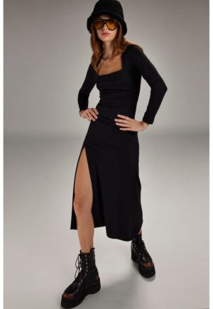 Rochie midi cu decolteu patrat Raven - Negru