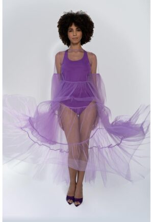 Rochie maxi din tul transparent Alena - Ametist