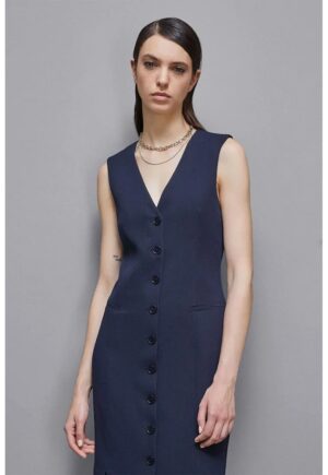 Rochie midi cu inchidere prin nasturi - Bleumarin