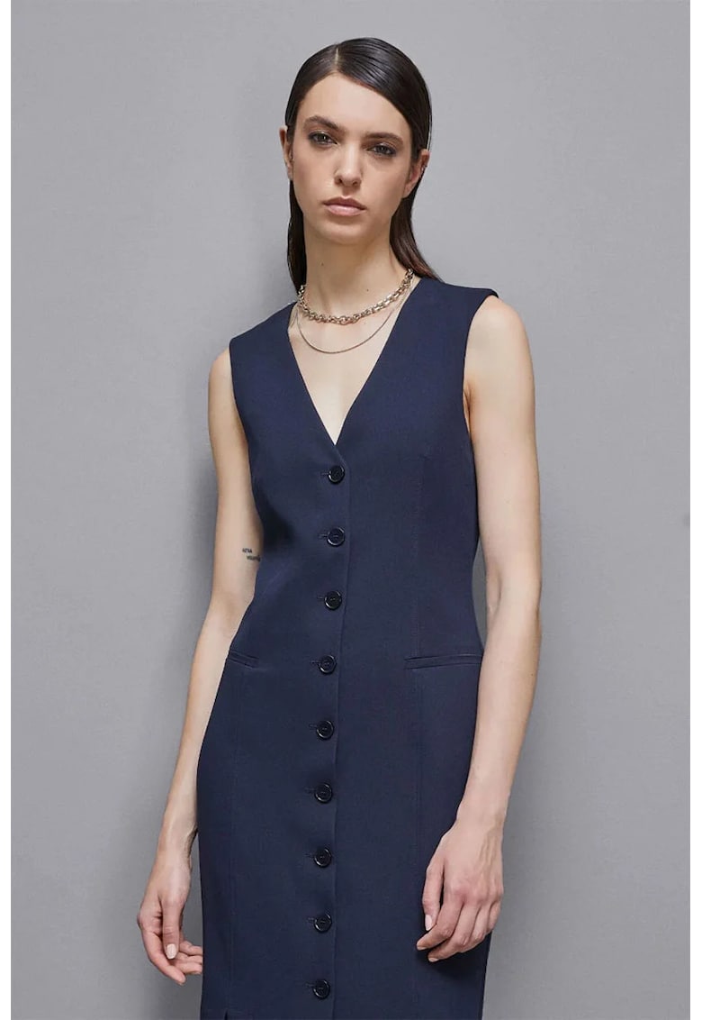 Rochie midi cu inchidere prin nasturi - Bleumarin