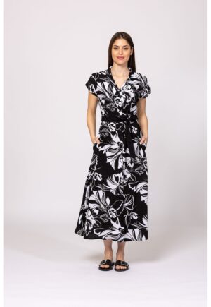 Rochie midi cu buzunare laterale Vernica - Negru/Alb optic