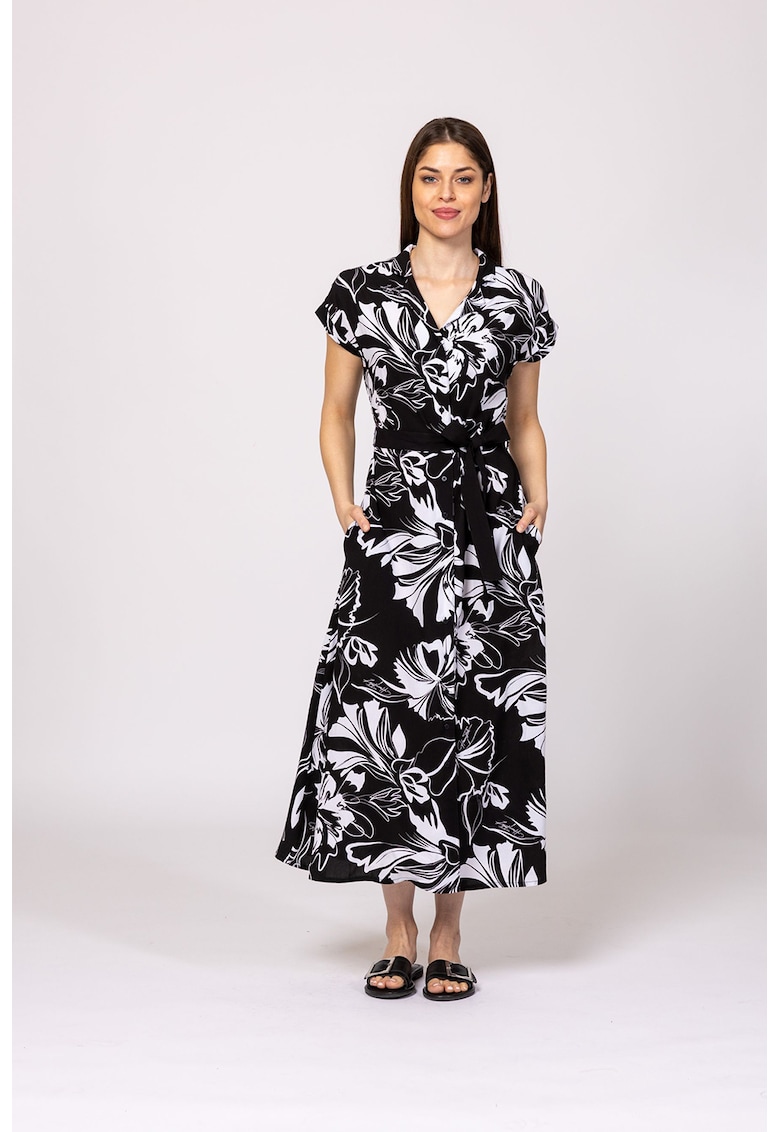 Rochie midi cu buzunare laterale Vernica - Negru/Alb optic