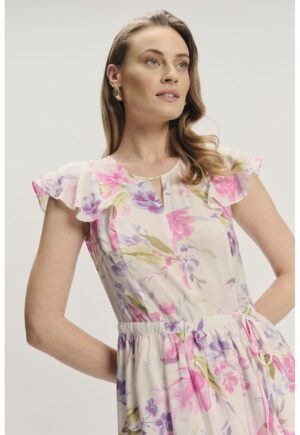Rochie asimetrica cu model - Piersica/Roz