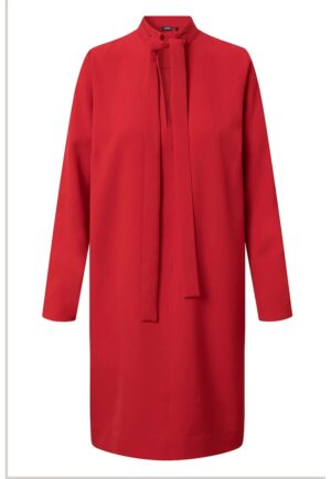 Rochie midi cu guler scurt cu funda din panglici - Rosu