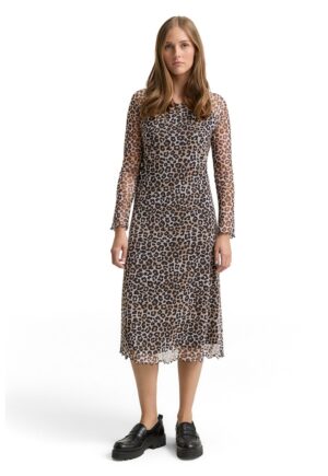 Rochie midi cu animal print - Negru/Bej