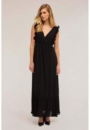 Rochie maxi fara maneci cu decolteu in V - Negru