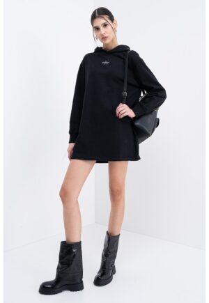 Rochie cu gluga si croiala lejera - Negru