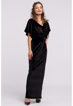 Rochie maxi catifelata cu decolteu in V - Negru