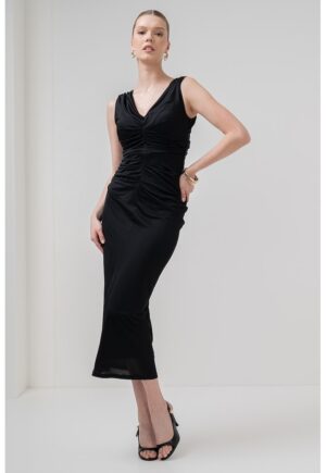 Rochie cambrata cu decolteu in V Harald - Negru