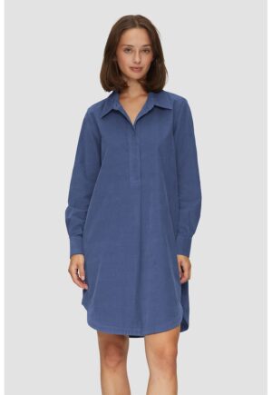 Rochie scurta din bumbac cu maneci lungi - Albastru prafuit