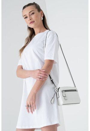 Rochie-tricou scurt cu logo - Alb/Galben/Argintiu