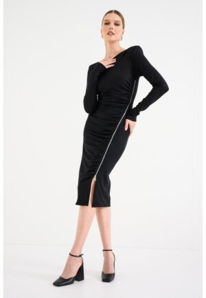 Rochie midi cu maneci lungi - Negru