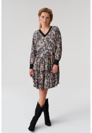 Rochie cu decolteu in V si terminatie evazata Emrami - Multicolor