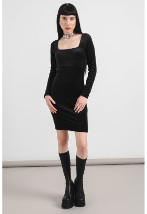 Rochie scurta cu aspect de catifea - Negru
