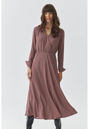 Rochie cu model si decolteu in V - Visiniu/Bej/Albastru